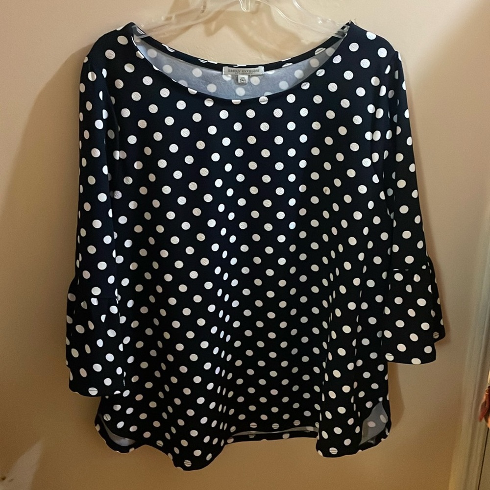 Green Envelope Navy Polka Dot Blouse